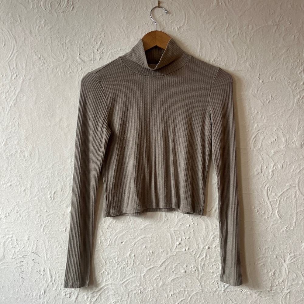 Wilfred sage Green Ribbed Mock Neck Crop Top